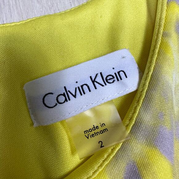 Calvin Klein Yellow Multicolor Sleeveless Summer Cocktail Lined Dress Size 2 - Picture 14 of 15